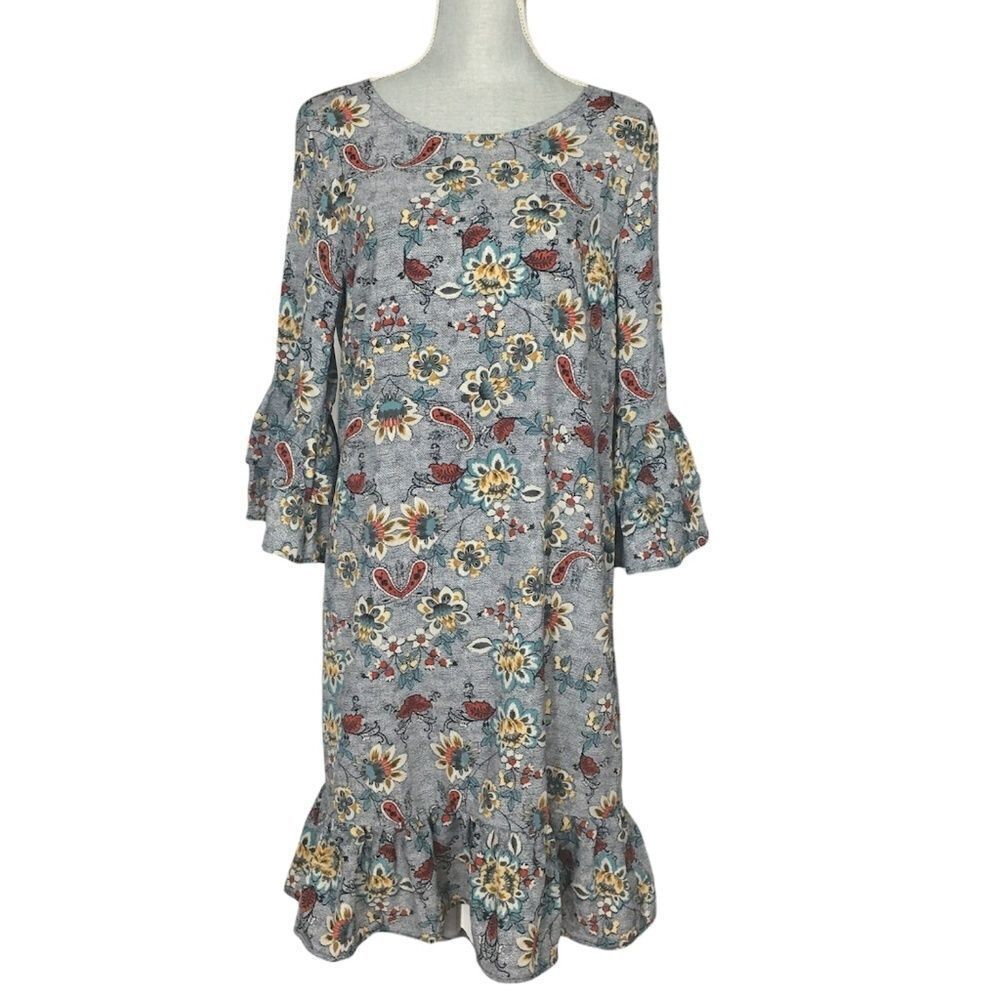 Appleseed's Black Floral Ruffle Detail Causal Dress Size M